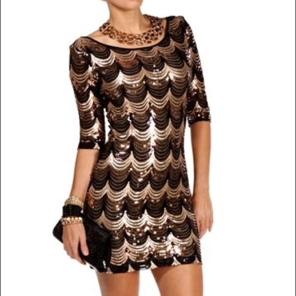 Sequin black and gold short dress